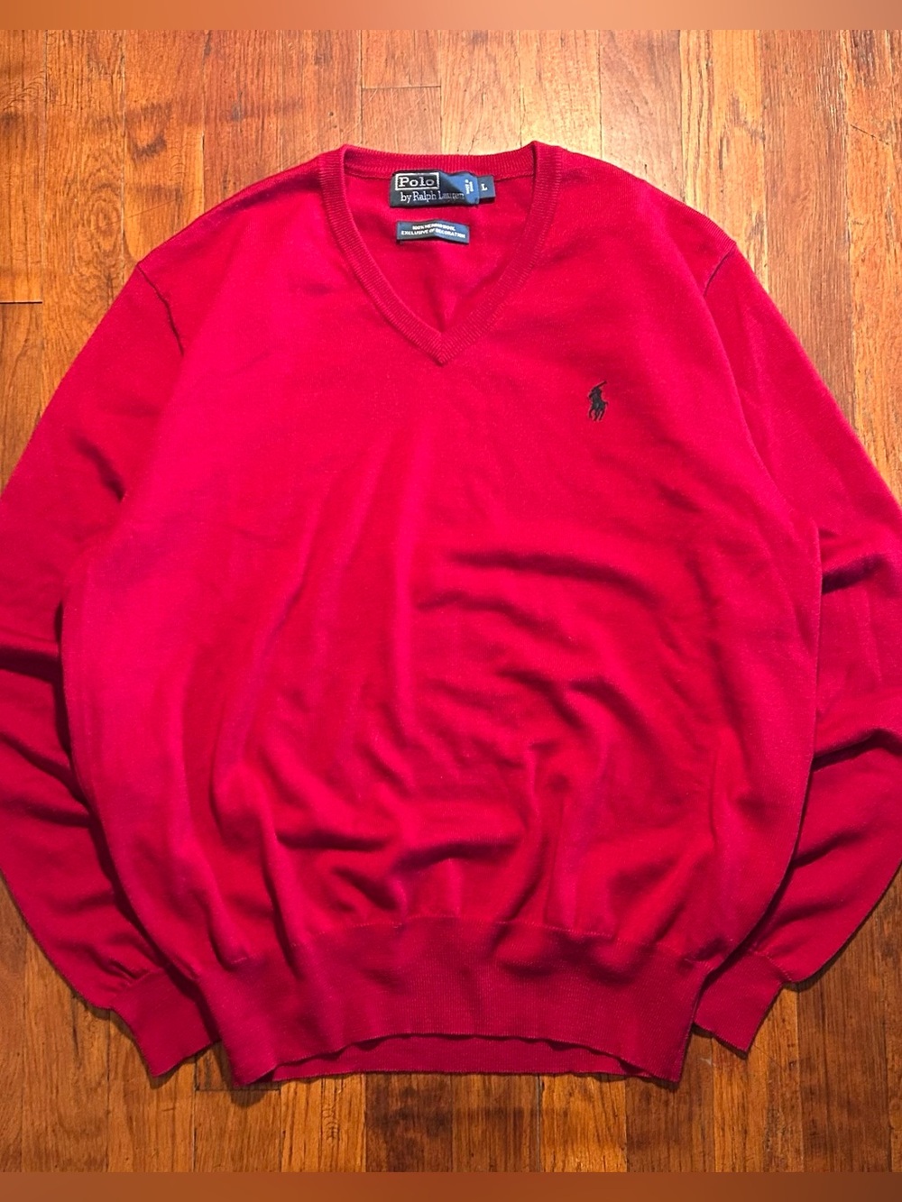 Vintage Polo Ralph Lauren Merino Wool Pony Logo Preppy Red V-neck Sweater M